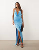 Murci slinky halterneck cowl strappy bead detail scallop hem maxi dress in bright blue
