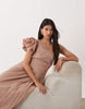 ASOS LUXE one shoulder maxi dress with pleat bodice in mocha