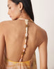 halterneck maxi dress with bead detail in washed sunset print