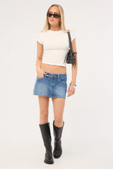 Rusty Flip Mommy Low Rise Denim Mini Skirt Blasted Midi Blue/Blue