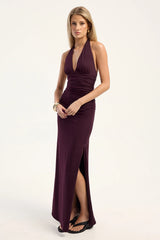 Luck & Trouble Emmy Halter Plunge Maxi Dress Plum