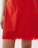 slash neck mini sundress with sculpted bust and eyelet hem in tomato red