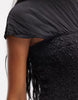 crew neck midi dress with popcorn shirred bodice in navy