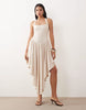 wide halter neck maxi dress with volume skirt in neutral