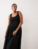 Curve crinkle scoop neck maxi sundress with shirred waist in black
