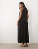 poplin slash neck drop waist maxi dress in black