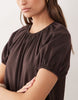 puff sleeve mini dress with gathering details in chocolate