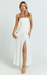 Nadiane Midi Dress - Strapless Asymmetric Drop Waist Dress in Off White