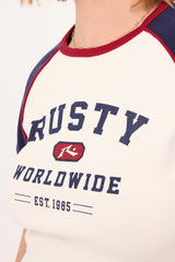 Rusty Mr Worldwide Raglan Skimmer Tee White