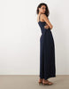 VILA jacquard jersey cami midi dress with waist details in navy