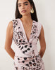 Missy Empire slinky cowl neck ruched detail maxi dress in pink butterfly print