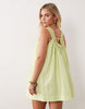 Petite v neck smock poplin mini dress with lace overlay in warm washed lime