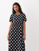 Threadbare jersey short sleeve midi dress in black and white polka dot print