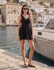 waisted v-neck mini sundress with seaming details in black