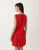 slash neck mini sundress with sculpted bust and eyelet hem in tomato red