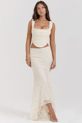 vintage cream lace maxi skirt
