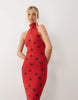 knit halter neck maxi dress in red polka dot
