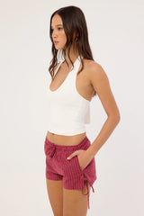 Luck & Trouble Andie Elasticated Tie Short Burgundy Check