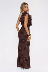 Fleur Flair One Shoulder Maxi Dress Chocolate