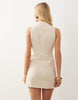 linen blend mandarin collar mini dress in ivory