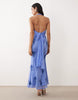 embroidered lace halterneck maxi dress with tie back in blue