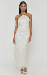 Julianna Maxi Dress ~ White Fringe Sequins