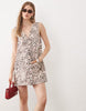 Miss Selfridge denim button up shift dress in leopard print