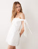 SNDYS linen blend strapless foldover tie shoulder mini dress in white