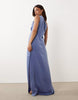 Petite one-shoulder satin maxi dress with pleat detail in lavender blue