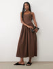 gathered crepe midi dress in chocolate