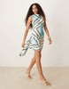 high neck drape detail mini dress in scarf print
