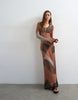 Topshop knit abstract mesh long sleeve maxi dress in burnt orange
