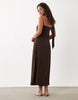 bandeau pleated trapeze midi dress with scarf detail in brown