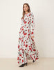 slash neck maxi dress with full skirt in floral polkadot