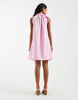 PIECES high neck bow mini dress in pastel pink stripe