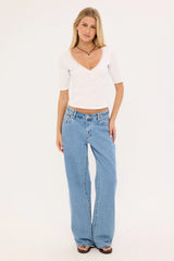 Motel SajiWa 3/4 Sleeve V Neck Top Ivory