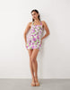 Mango starring Hailey Bieber halterneck mini dress in pink floral print