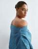 ARRANGE Curve draped denim maxi dress in mid wash blue