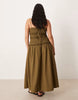 Curve crinkle maxi sundress with shirred dropped waist in olive