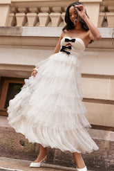 Kelari Strapless Midi Dress - Cream Polka Dot