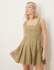 scoop neck pleat waist mini dress in deep putty
