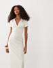 ribbed short sleeve polo midi dress in beige