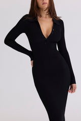 black long sleeve midi dress
