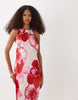 Vero Moda sleeveless open back satin midi dress with overblown floral print in light pink