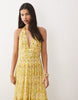 Lace & Beads halterneck tiered tulle maxi dress in yellow floral