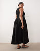 Curve crinkle scoop neck maxi sundress with shirred waist in black