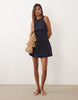 Mango cotton rich racer neck mini dress in navy