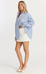 Tristan Top - Oversized Button Down Long Sleeve Striped Shirt in Blue