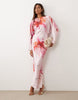 satin batwing maxi dress in pink floral print