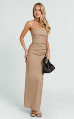 Jamie Maxi Dress - Strapless Ruched Fitted Column Dress in Mocha